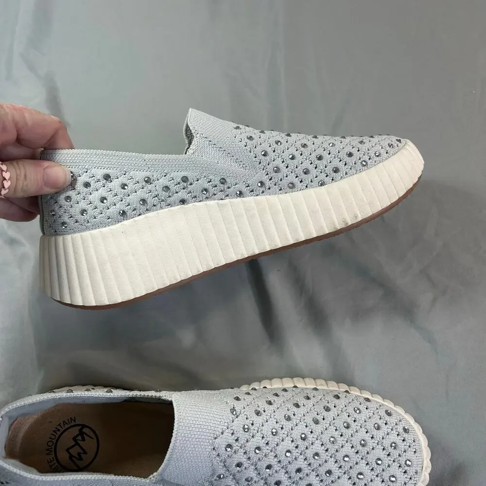 White Mountain Knit slip-on sneakers in gray with rhinestone women's 6.5